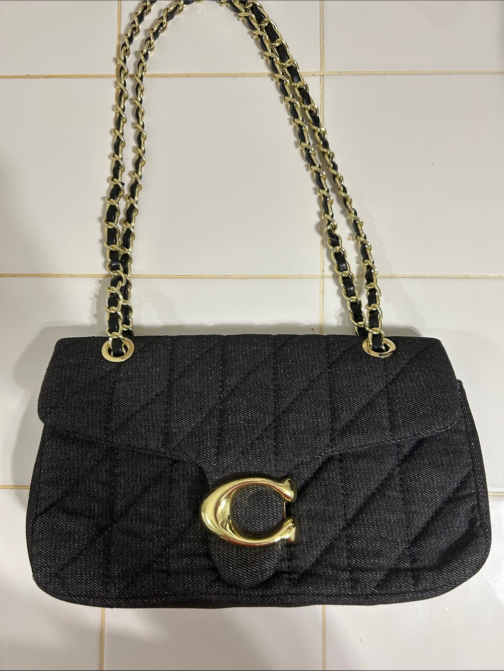 Coach Black Quilted Shoulder Bag with Gold C Lock